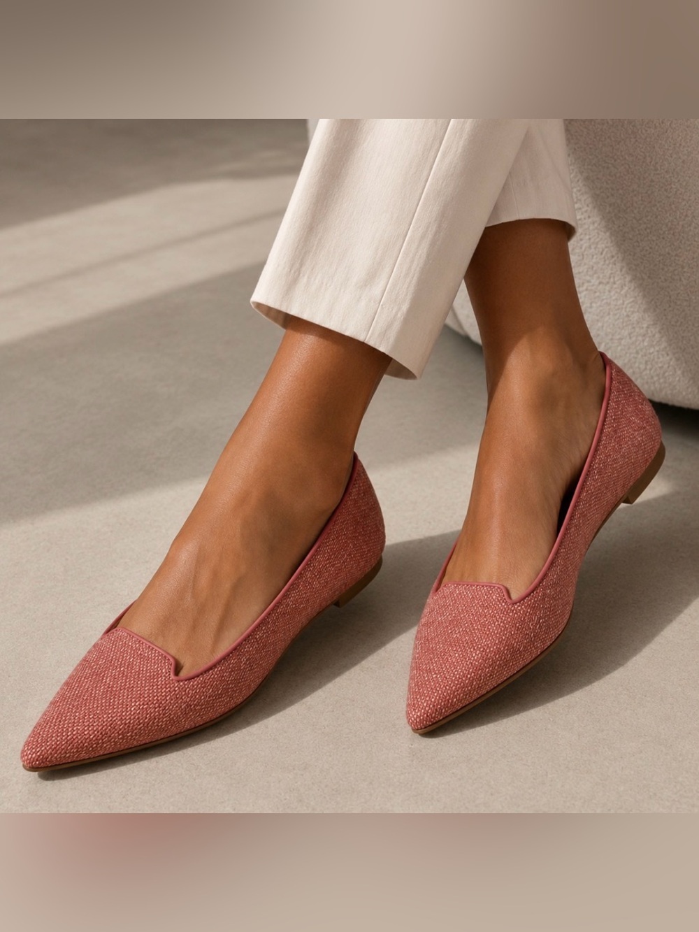 Jimmy Choo Attila Pink Woven Pointed-Toe Flats w Classic Notched Vamp - Size 40